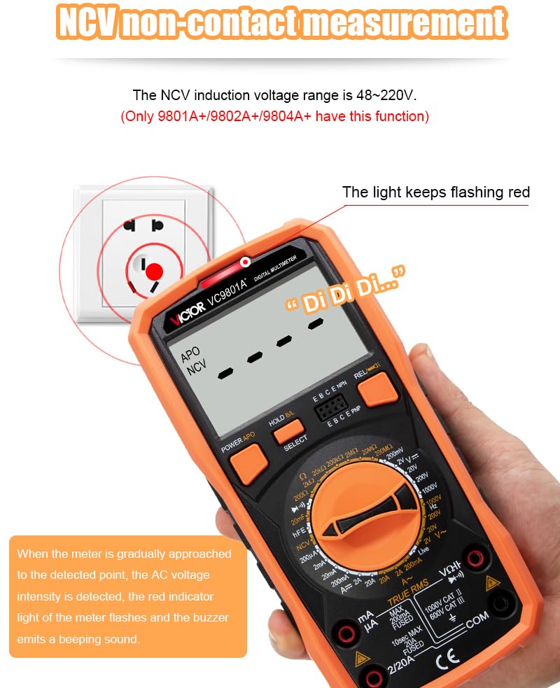 Image of Victor /RuoShui VC9804A+ 1000V 1999 Counts True RMS Manual Range Digital Multimeter Temperature -20~1000 Celsius Capacitance 20mF Tester(Victor VC9804A+)
