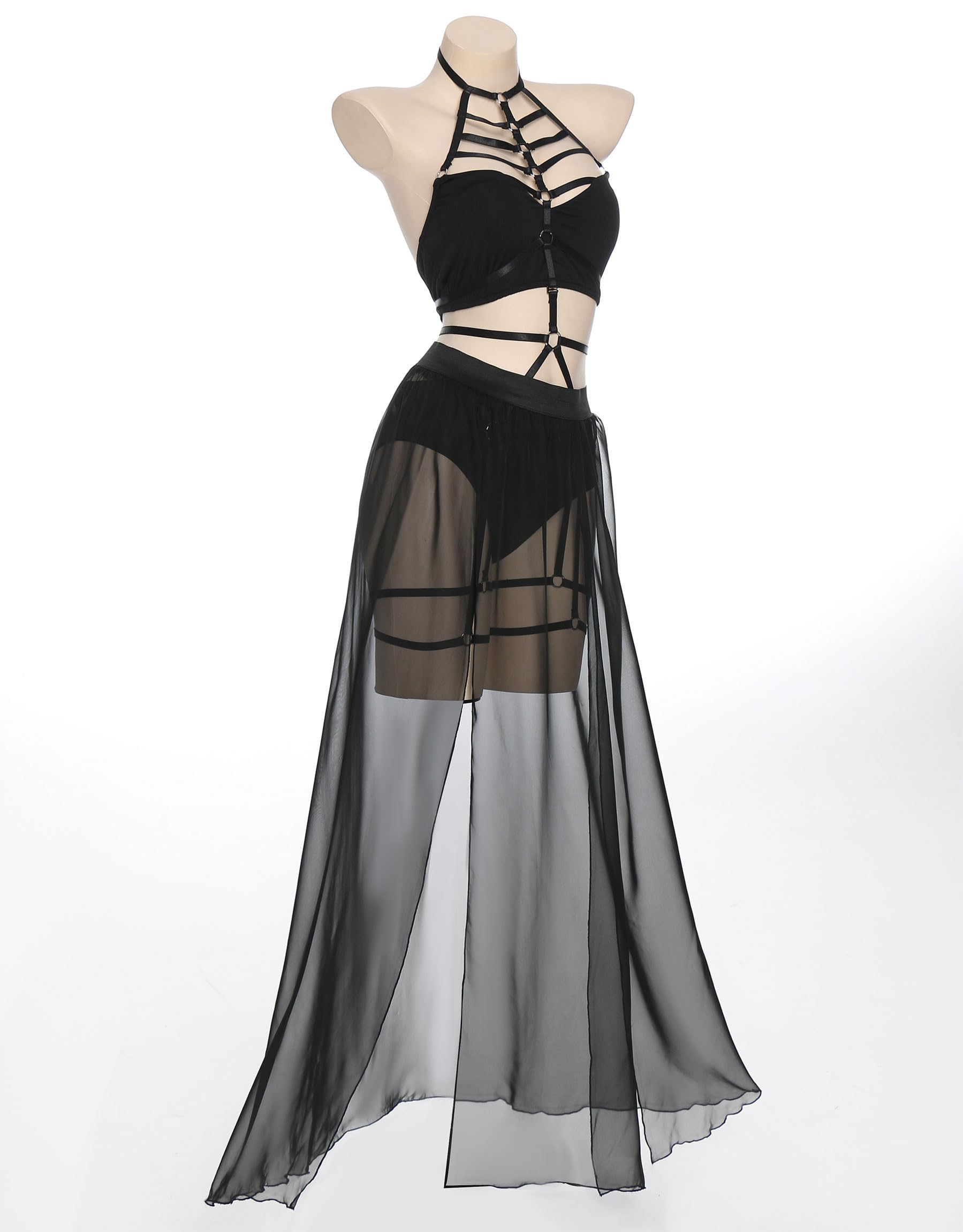 MEOWCOS Gothic Dress Set Vintage Top and Short with Chiffon Skirt