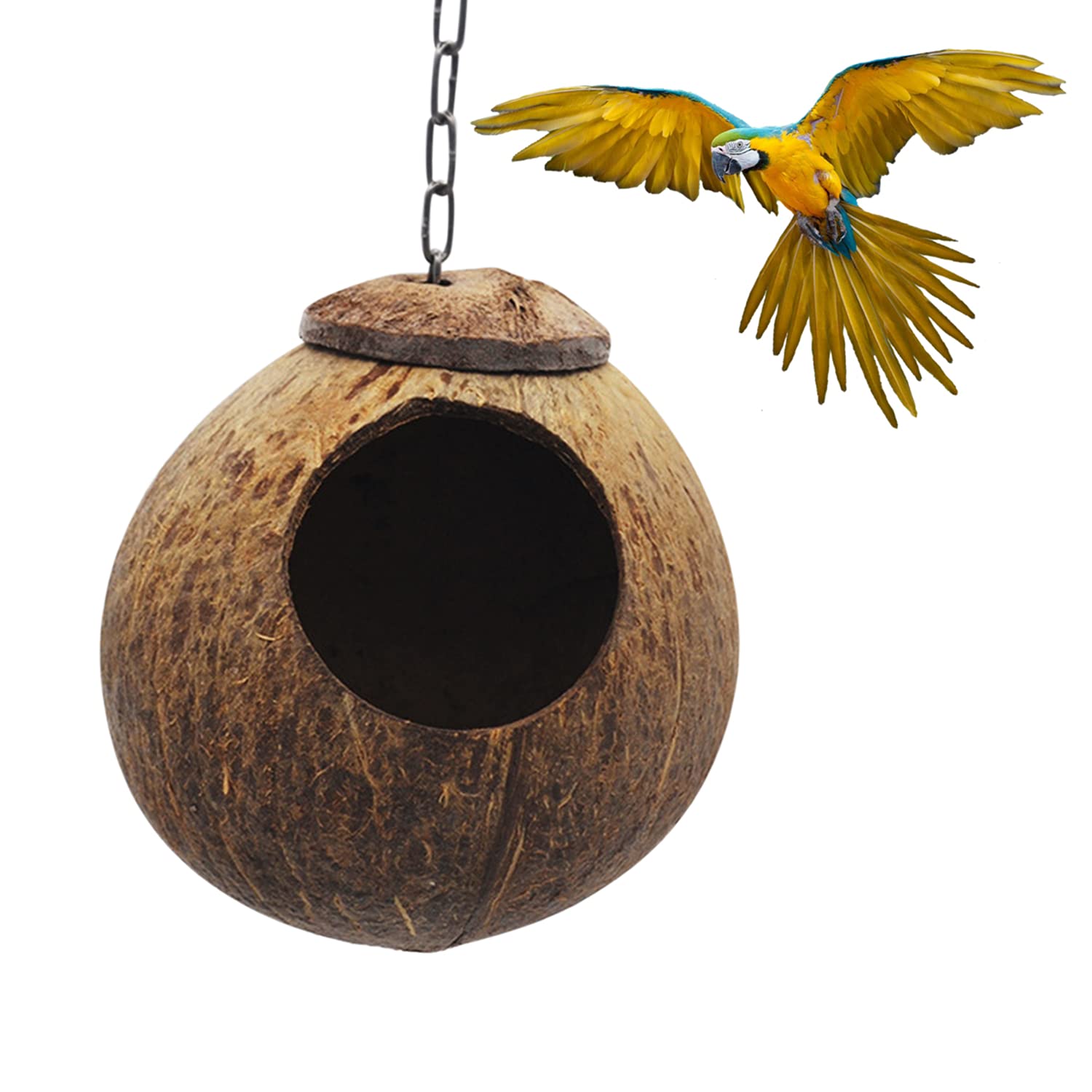 IrovamiCoconut Bird Hut with Opening Coco Shell Bird House for Small to Medium Birds Nesting House for Cage Patio with Loop
