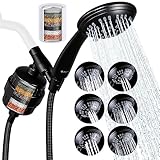 G-Promise Luxury Filtered Handheld Shower Head, 6 Spray Settings Shower Set with Effective Filter of 2 Cartridges, Adjustable Metal Bracket, Extra Long Stretchable Hose (Matte Black)