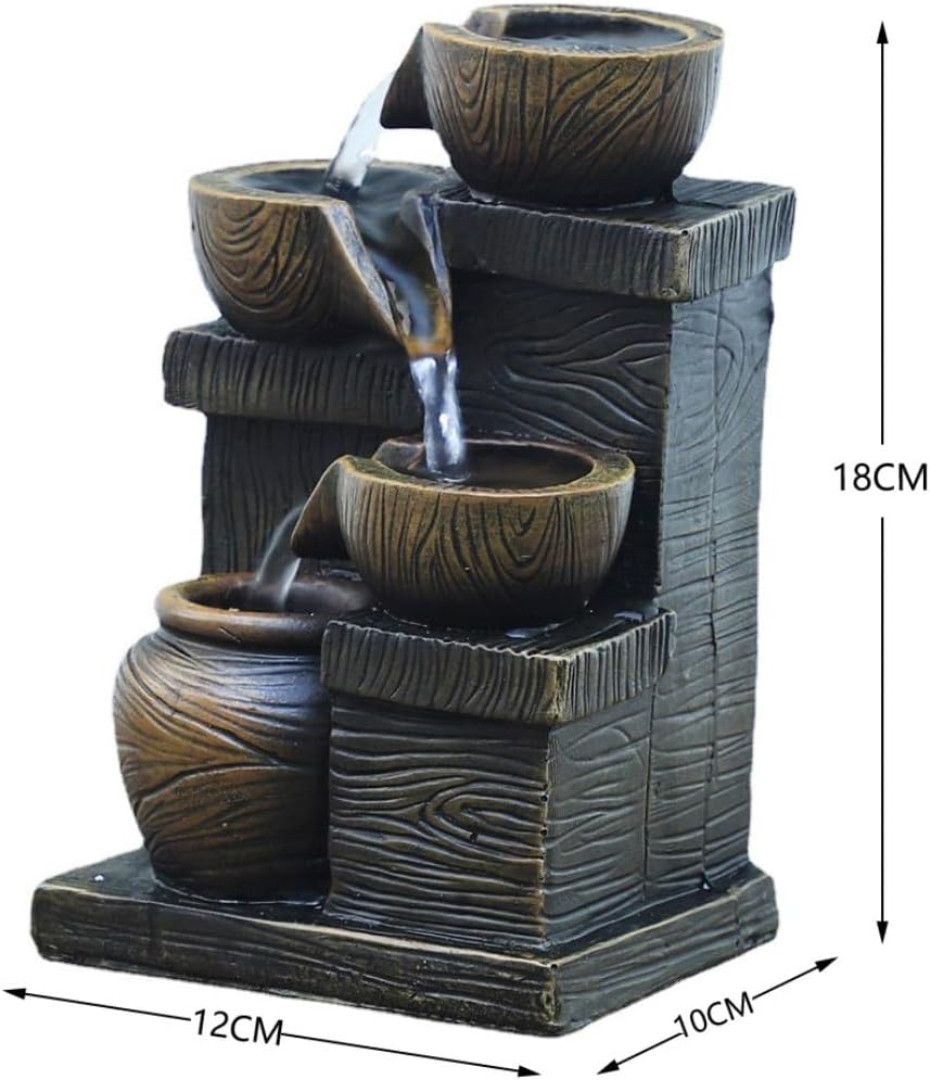 デスクトップ噴水 樹脂 卓上 室内噴水 風水 玄関 置物 インテリア かしつき 加湿器 流水 工芸品 瞑想に最適 (18CM*12CM*10CM)
