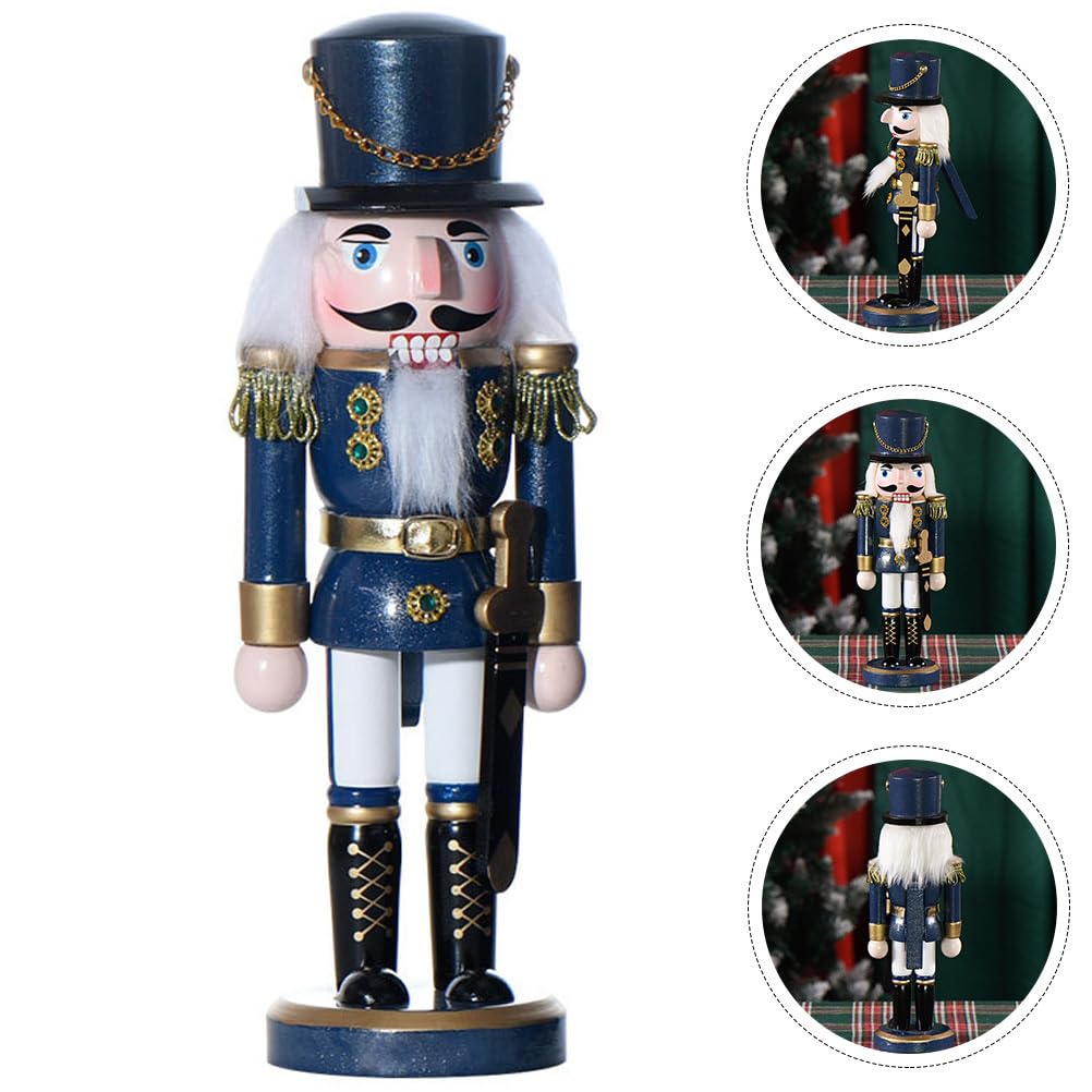 NOLITOY Weihnachten Nussknacker Holz Ornamente Soldat Nussknacker Figur Weihnachten Tischdekoration Für Zuhause Desktop Weihnachtsfeier 25Cm Blau