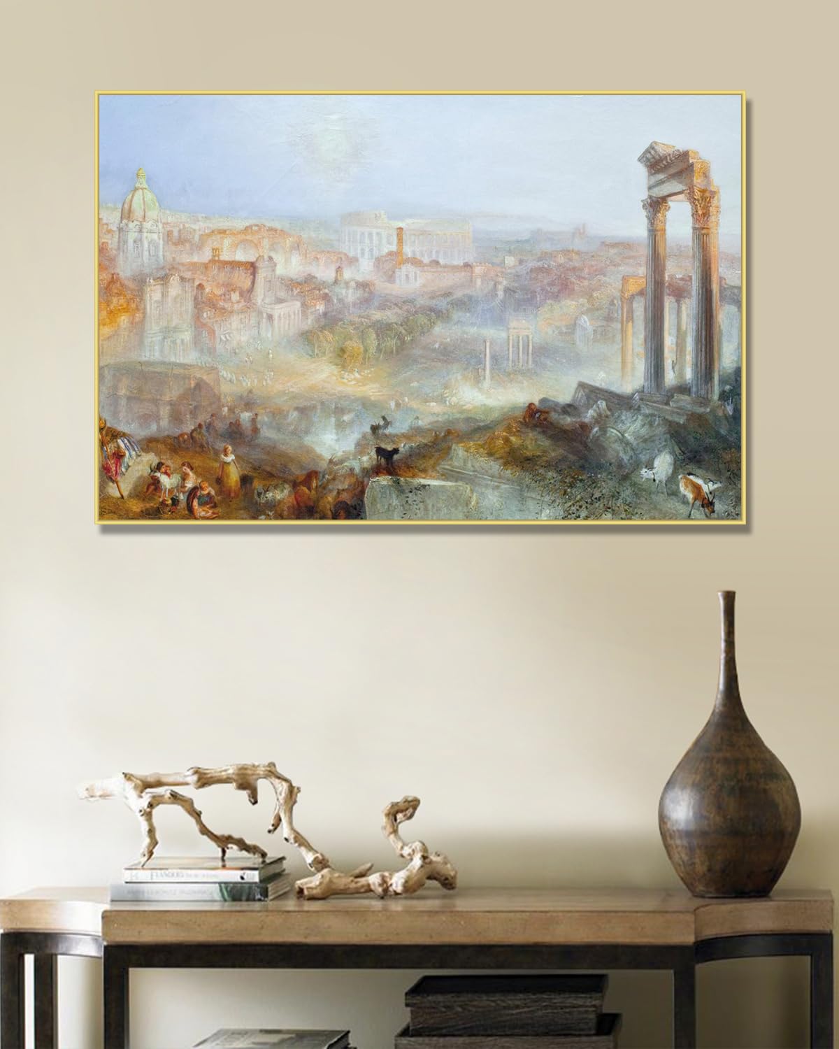 NHLDZYH Złota ramka. J.M.W. Turner słynna reprodukcja obrazu, sztuka na płótnie w stylu Turnera, romantyzm oprawiony druk olejny, gotowy do powieszenia. D59. 50x75 cm.