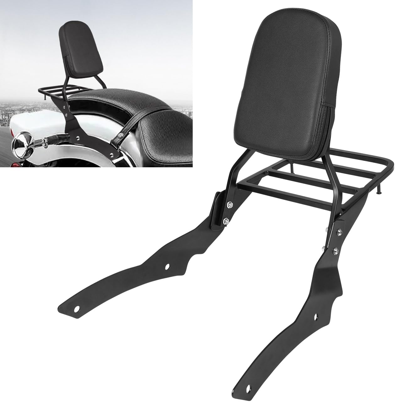 Passenger Backrest Sissy Bar with Luggage Rack Compatible with for 1996-2017 Yamaha Vstar 650 400 Custom 1997-2017 Dragstar 650 400 Custom Motorcycle Detachable Rear Sissy Bar Backrest