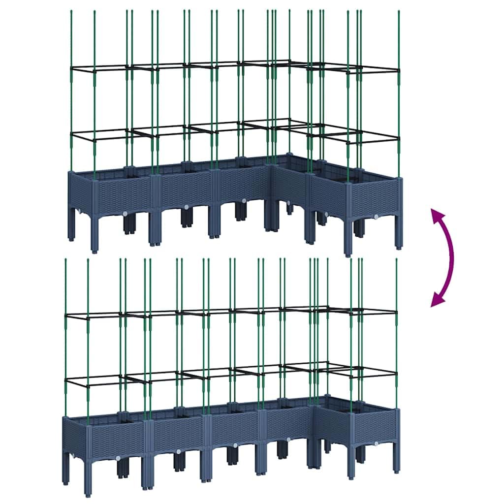 Jardinera elevada con enrejado, color gris azulado, 160 x 120 x 142,5 cm, polipropileno, diseño moderno, robusto y duradero, maceta elevada para jardín, balcón y terraza