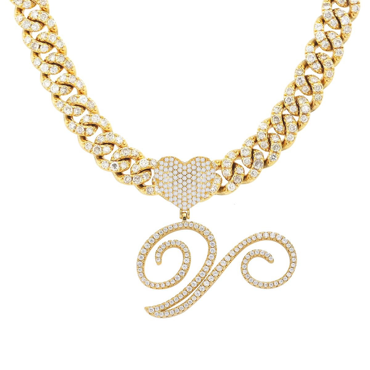 BLBLJERY Initial Necklaces Silver Cuban Link Chain for Women Iced Out Chain with Heart Letter Pendants Custom Chain Name Necklace Hip Hop Jewelry Gift