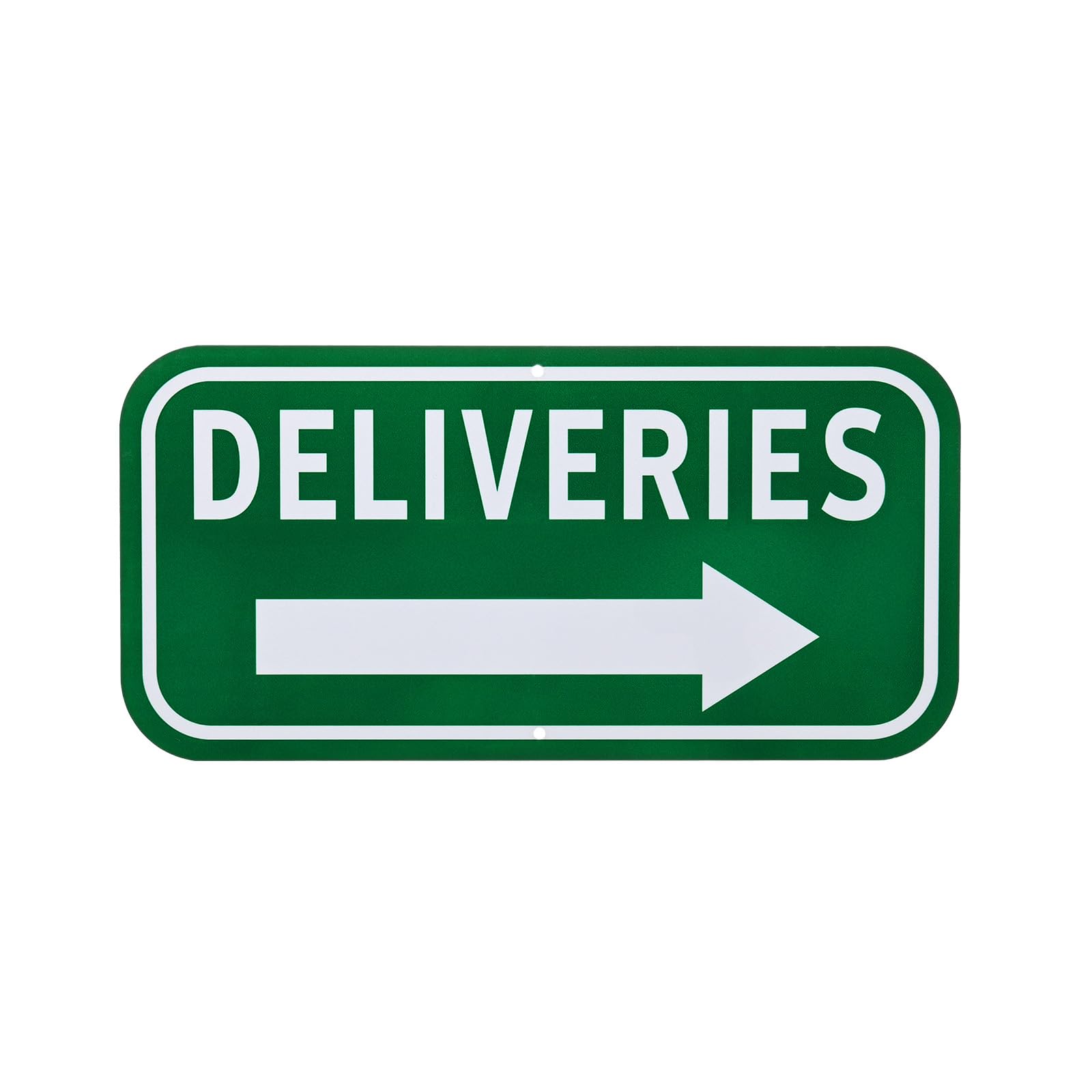 M METERXITY 1-Pack Deliveries Sign with Right Arrow, 12" x 6" Rust Free Aluminum Front Door Sign Deliveries Instructions for Package for Home/Office [White on Green]