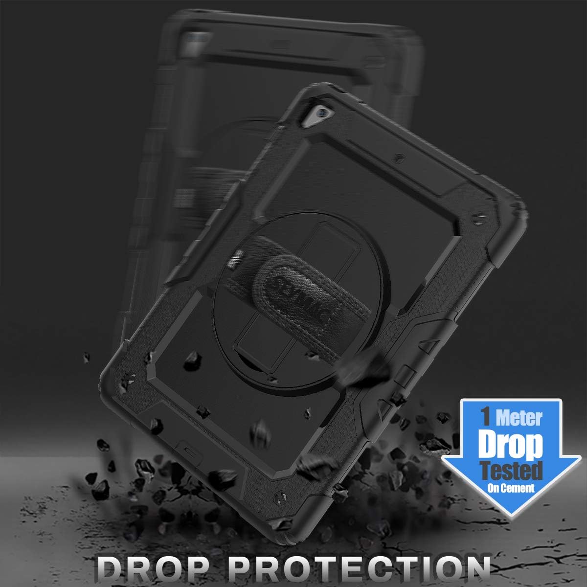 Top Rated iPad 6th/5th Generation Case 9.7’’ with Screen Protector Pencil Holder [360 Rotating Hand Strap] &Stand, SEYMAC stock Drop-Proof Case for iPad 6th/5th/ Air 2/ Pro 9.7 (Black)