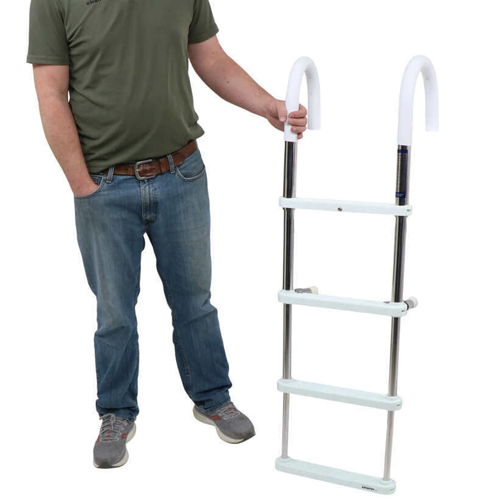 Scaletta per Barche in Alluminio con Gancio a 3/4 gradini, scaletta Portatile per Adulti per la Pesca, Canoa, gommone, Kayak, motoscafo, Portata 200 kg.
