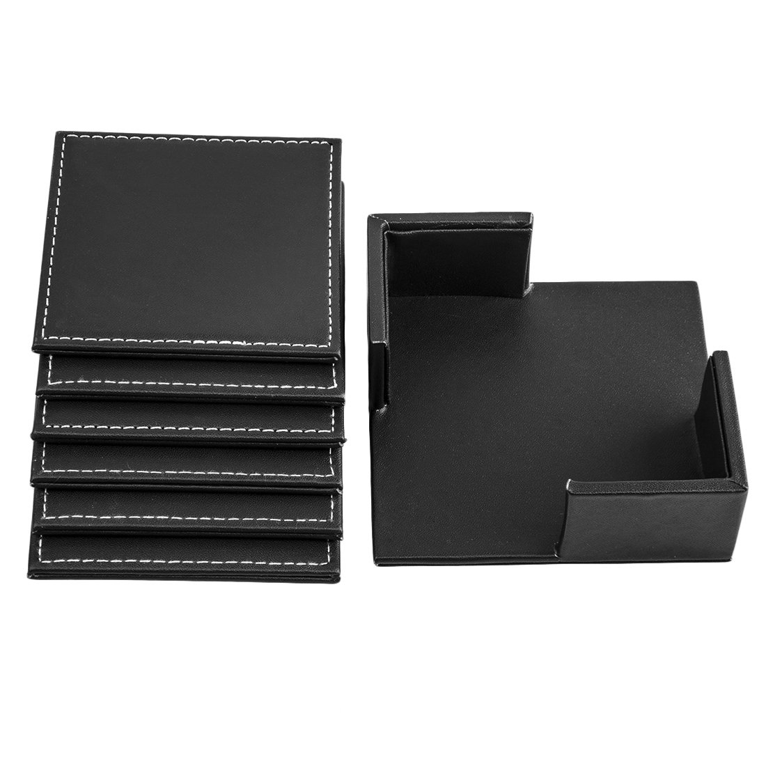 Lot De 8 Sous-verres En Similicuir Noir Avec Support Métal - Ronds, Antidérapants - Pour Maison, Bar, Voiture