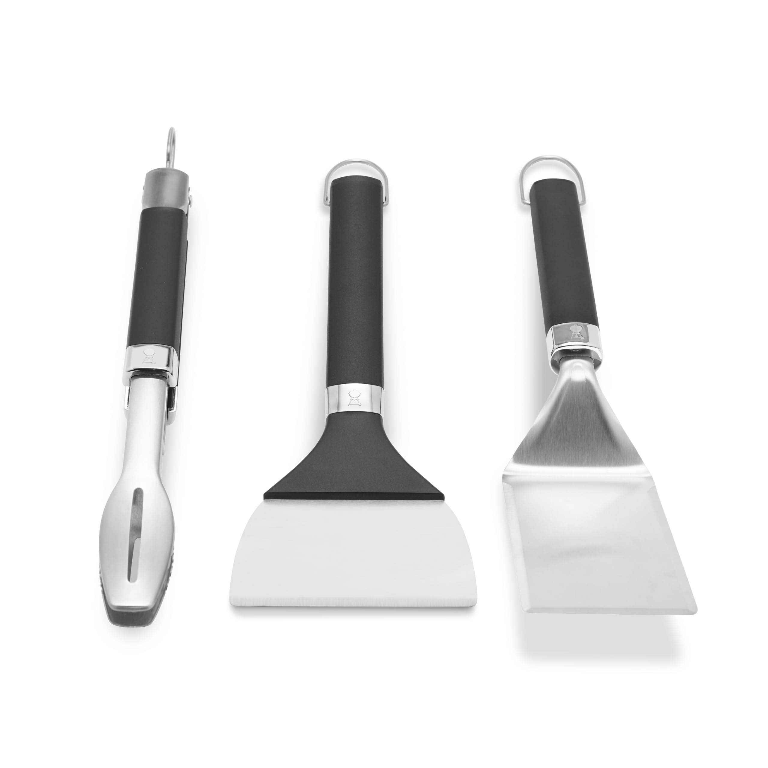 Weber Kit d'ustensiles Portable pour plancha, 3 pièces, Comprenant Une Pince, Une spatule et Un grattoir, en Acier Inoxydable, Lavable au Lave-Vaisselle - Noir/Argent (3400074)