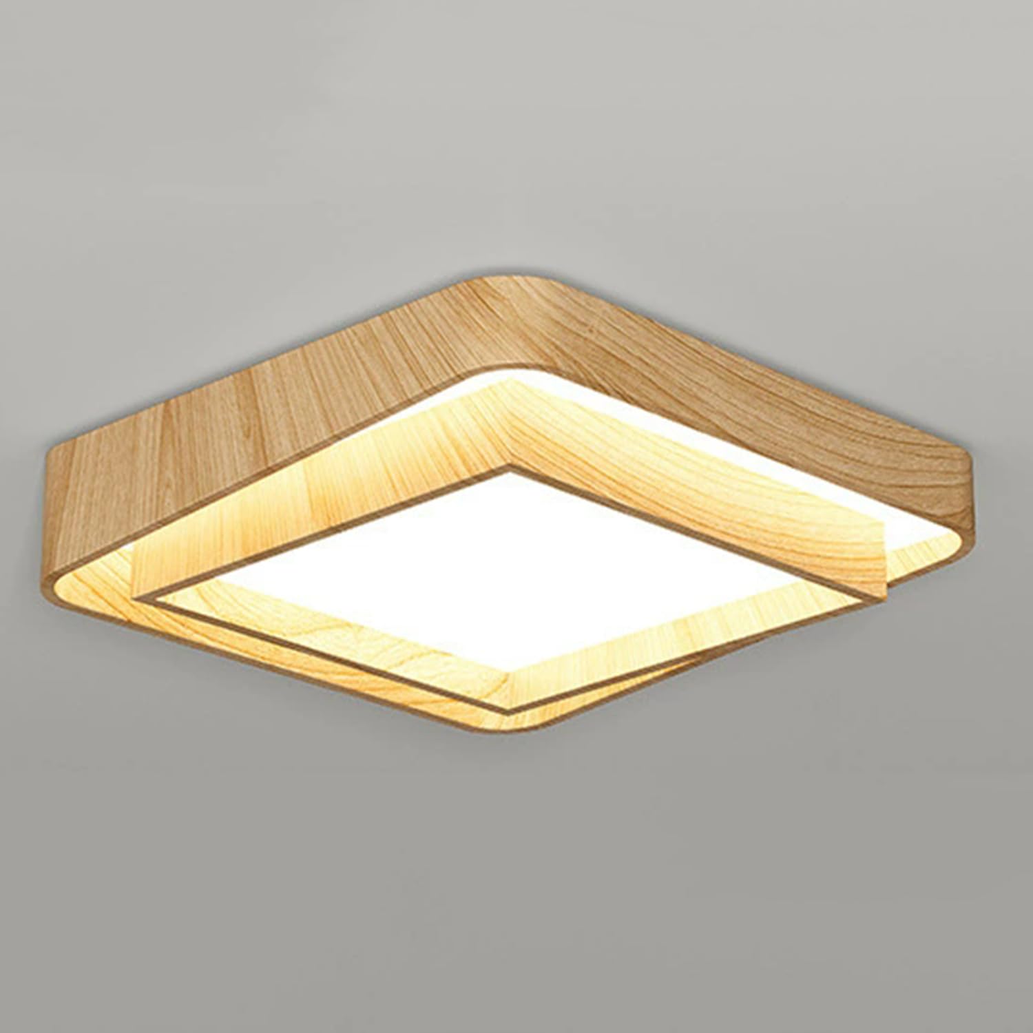 Lámpara Techo LED Metal Con Panel Cuadrado, Imitación Madera.