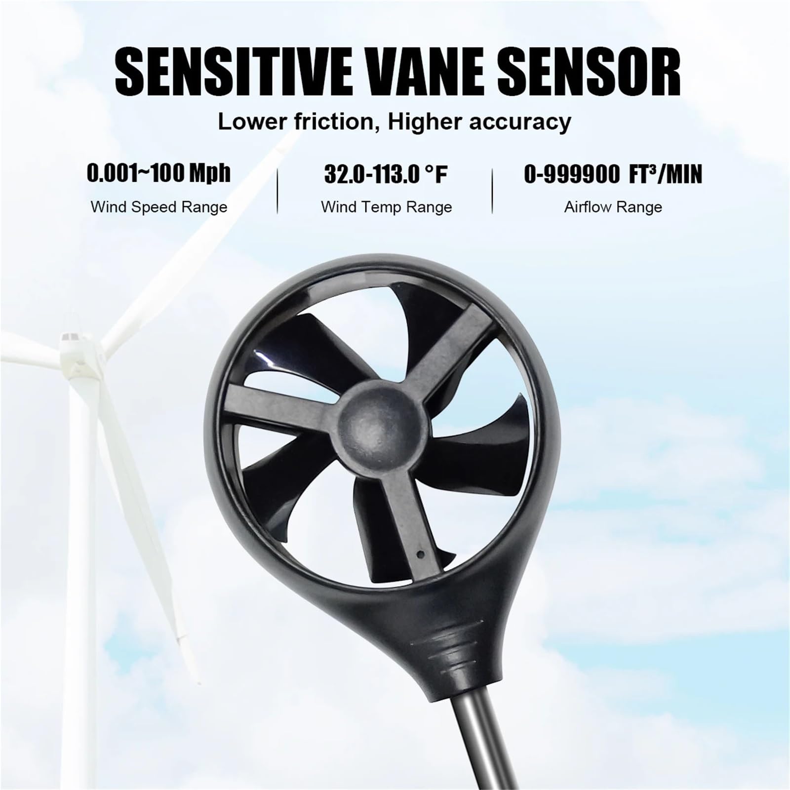 Anemómetro, Anemómetro que mide la velocidad del viento, caudal y temperatura, medidor de flujo aire CFM con retroiluminación