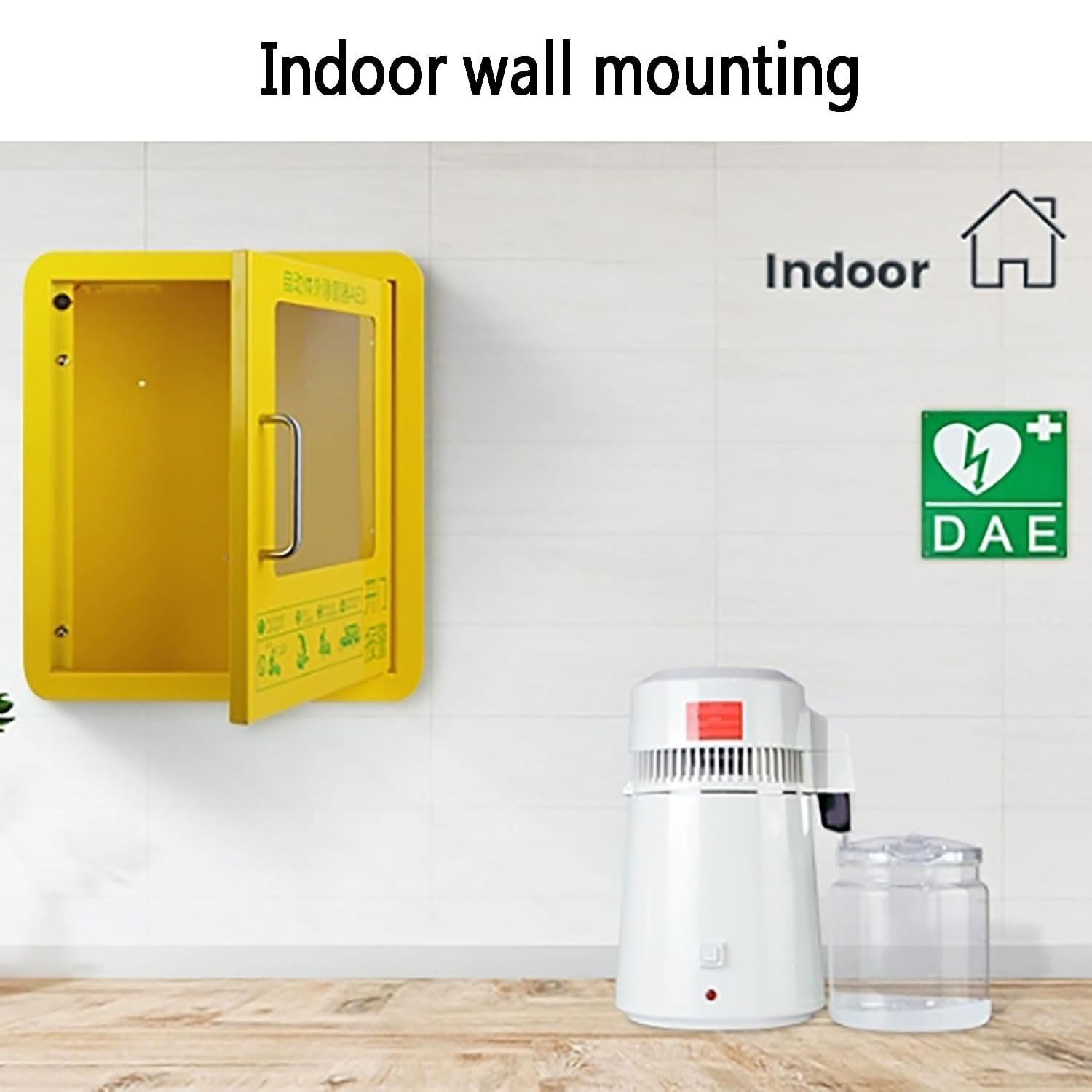 AED Defibrillator Wandschrank mit Alarm – transparentes Glasfenster, abgerundete Ecken, ideal für Zuhause, Büro und öffentliche Bereiche