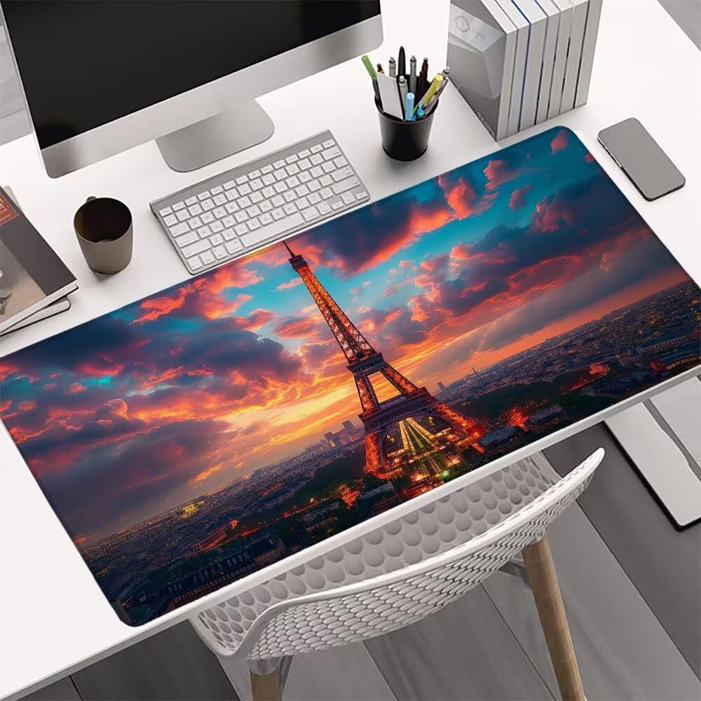 Alfombrilla de Ratón Gaming Nube, Alfombrilla Ratón XXL 1200x600x3mm, Grande París Mouse Pad con Bordes Cosidos, Impermeable Base de Antideslizante Caucho Tapete Rato para Oficina Hogar Gaming E-2