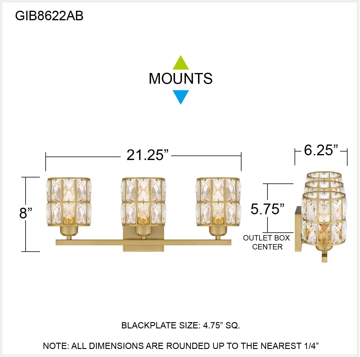 Quoizel Gibson Bath Vanity Lights, 21 Inch 3-Light Aged Brass Bathroom Lighting Fixtures Over Mirror, Clear Beveled Crystal Shade, Contemporary Wall Mount Light for Bathrooms, Kitchen or Hallway