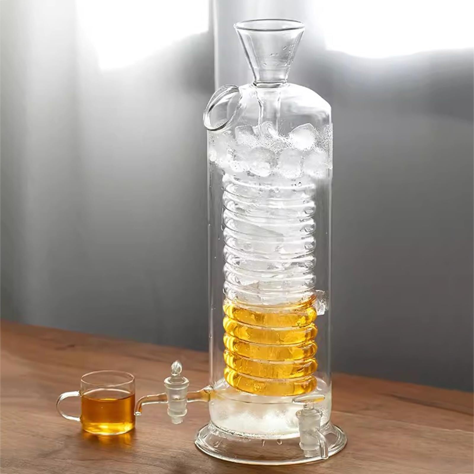 Prezent dla miłośnika kawy, 180 ml/340 ml szklany dzbanek do parzenia na zimno, ze spiralną rurką chłodzącą i kranem dystrybucyjnym, kawy domu, biura - kawa herbata(340ml)