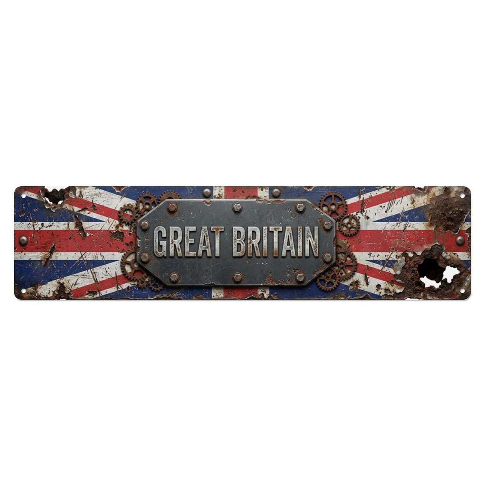 Britain Flag Timeworn Emblem Metal Tin Skinny Sign Plaque Wall Decor for Cafe, Club Bar, Office, Home Garden Metal Poster 4x16Inch