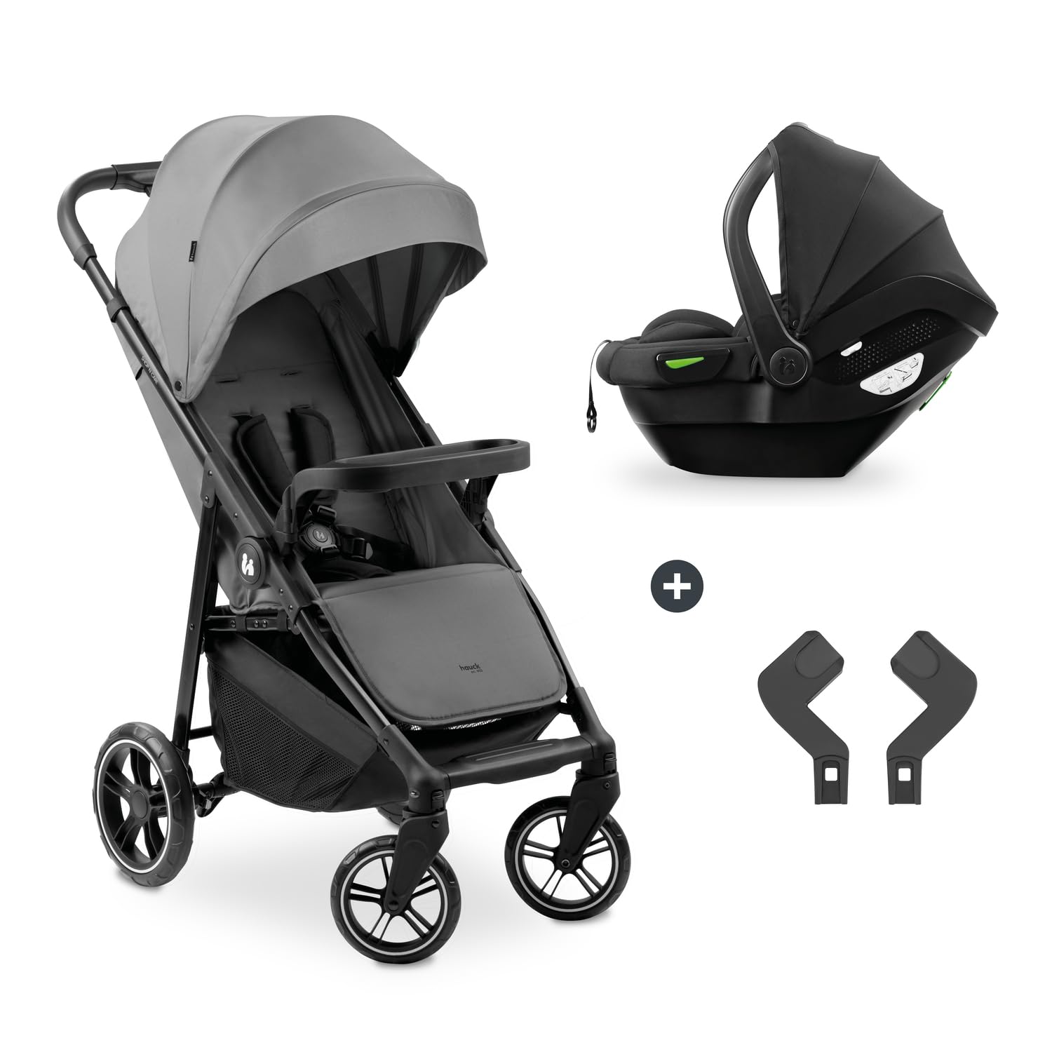 hauck Poussette 2 en 1 Shop N Care Travel Set, Inclus Siege Auto Bebe, dès la Naissance à 22 kg, Pliage Compact, Inclinable, Porte-Gobelet, Tablette, Protection UV 50+ - Gris