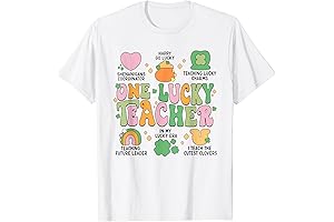One Lucky Teacher Groovy St Patrick's Lucky Charms T-Shirt