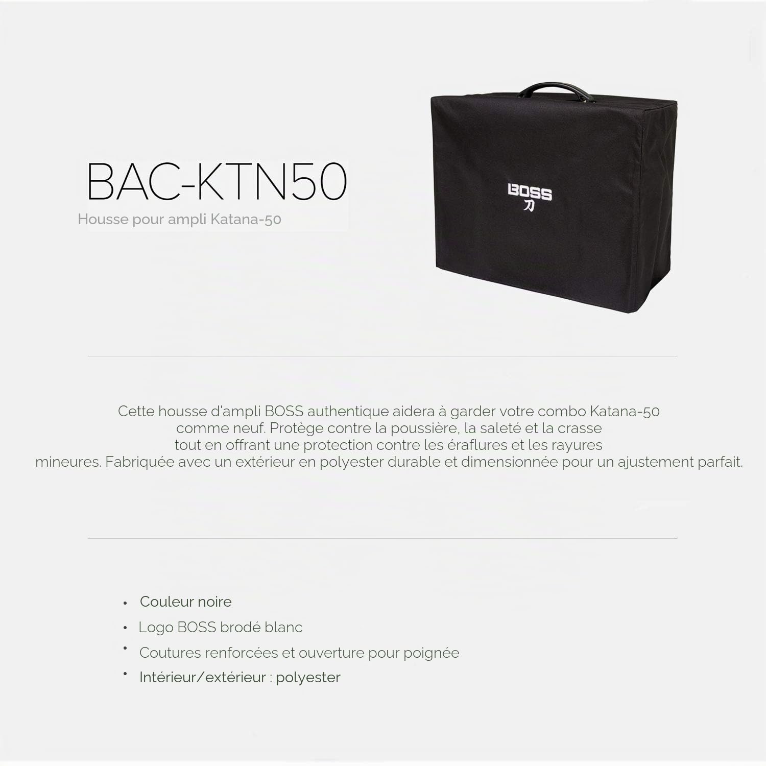 BAC-KTN50 BOSS Couvre-ampli spécial pour amplis Katana-50 & Katana-50 MkII | Préservez le look de votre ampli Katana grâce à cet authentique couvre-ampli BOSS