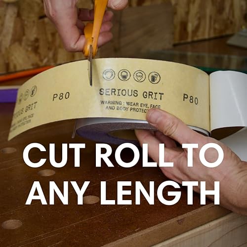 Miniatura 3 de Serious Grit - Rollo de papel de lija PSA de grano de cerámica de grano 150 - Rollo de lijado adhesivo de alta resistencia - Papel de lija continuo