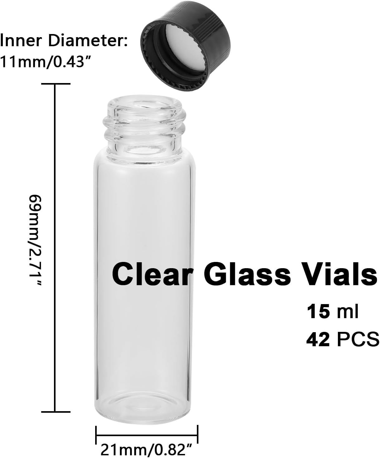 JIUWU 15ml (1/2 Oz) Clear Glass Sample Vials, 42pcs Liquid Transparent Bottles Lab Screwcap Capacity Travel Container