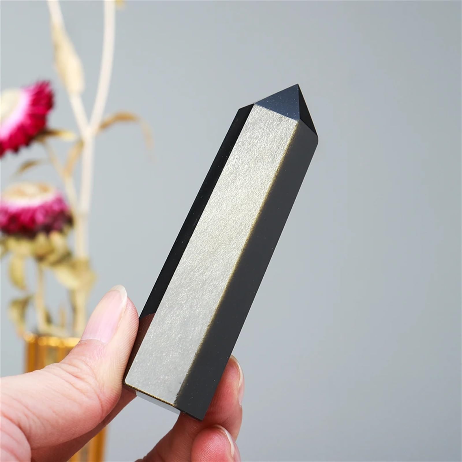 KJEBVHIRS Crystal Stone Golden Obsidian Column Aureate Light Crystal Wand Quartz Tower Decoration Ornaments