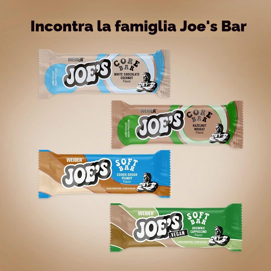WEIDER Joe's Soft Bar, deliziosa Barretta proteica dal tenero cuore proteico, strato di Caramello e copertura di Cioccolato al Latte, a basso contenuto di zuccheri, peanut cookie dough, 12 x 45 g