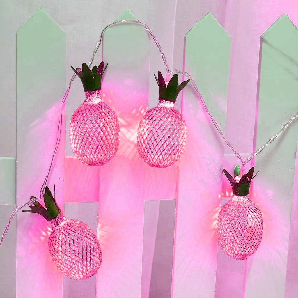HULA Pineapple String Fairy Lights, 1.5M 10LED Geometric String Lights Pineapple String Lights Metal Fairy Lights Battery Operated for Indoor Outdoor (Pink)