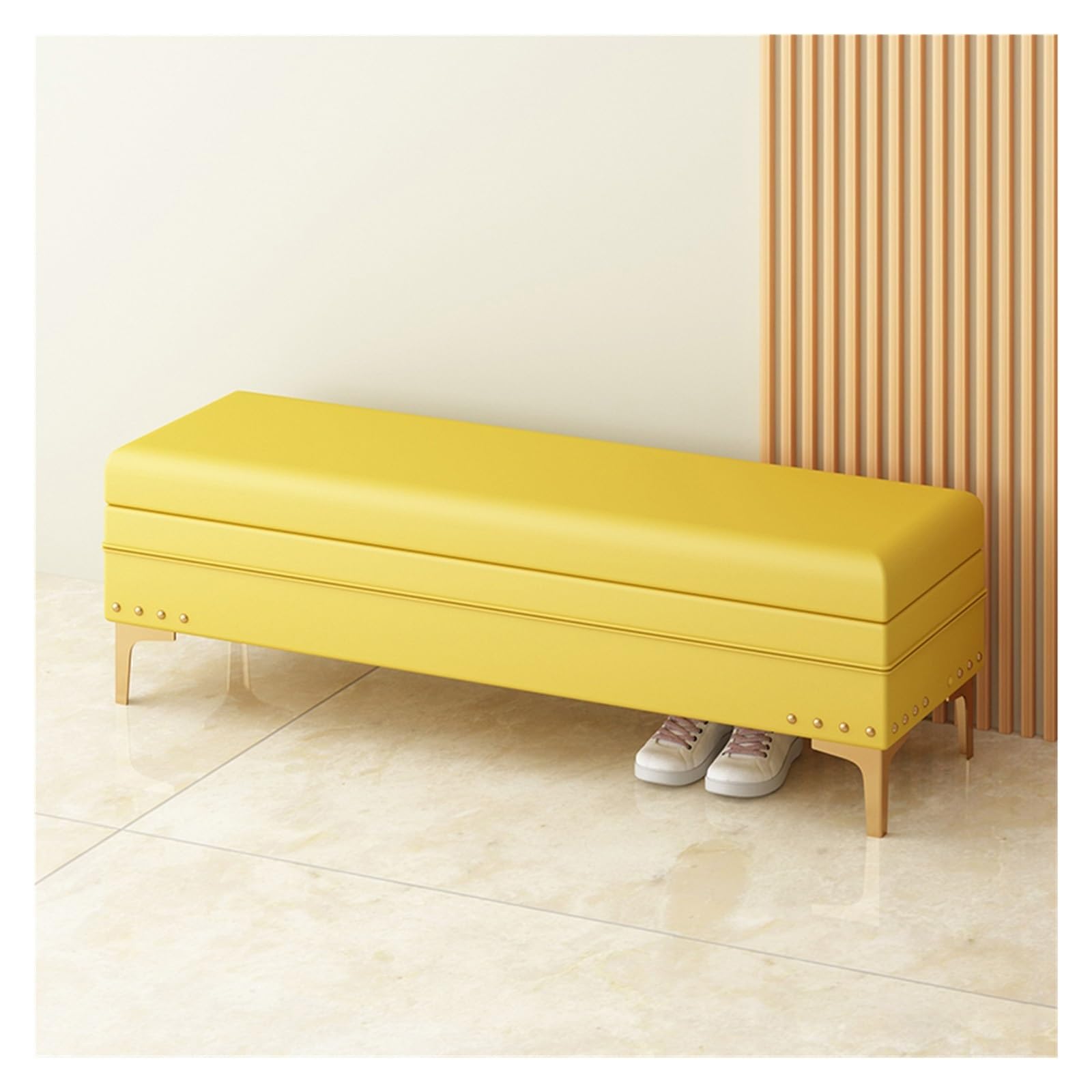 LMMIAOZ Upholstered Storage Bench with Nailhead Trim | Stylish Bed End Stool Ottoman for Living Room & Bedroom | Decorative Foot Seat & Storage Solution (Yellow 100x40x40cm)