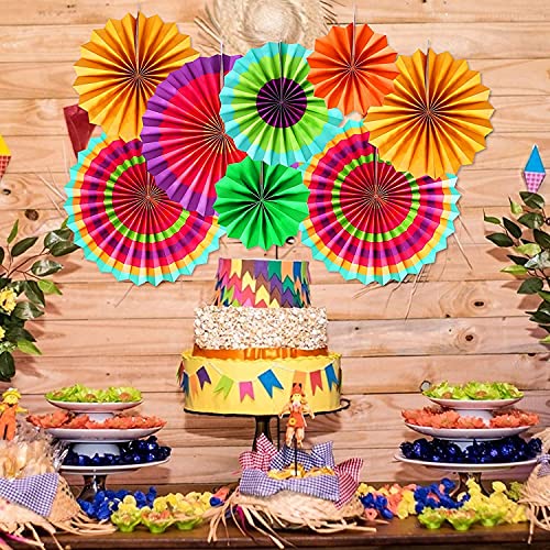 Image of 6 pcs Multicolor Hanging Paper Fans for Birthday Colorful Patterns Party Fans for Party Decoration Christmas Diwali & Wedding Decor (Pack of 6, Multicolor)