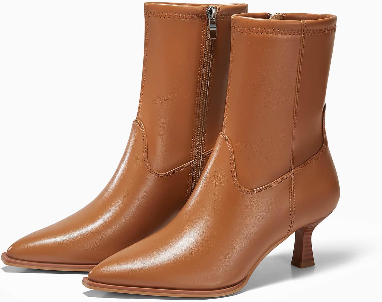 Coutgo Womens Pointed Toe Ankle Boots Stacked Kitten Low Heel Side Zipper Fall Booties Shoes - Image 4