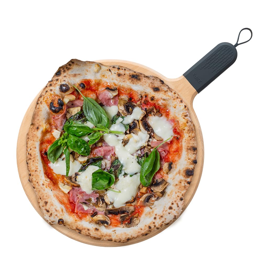 ZiiPa • Pizzabrett aus Buche • Sora • Servier- und Schneidezubehör • Farbiger Griff • Durchmesser von 31 cm (Schiefer)