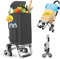 Carrinho de compras 3 em 1 resistente, carrinho de mão dobrável com 6 rodas, carrinho de compras de 50 kg, carrinho utilitário portátil, bolsa impermeável para mudança, acampamento, preto