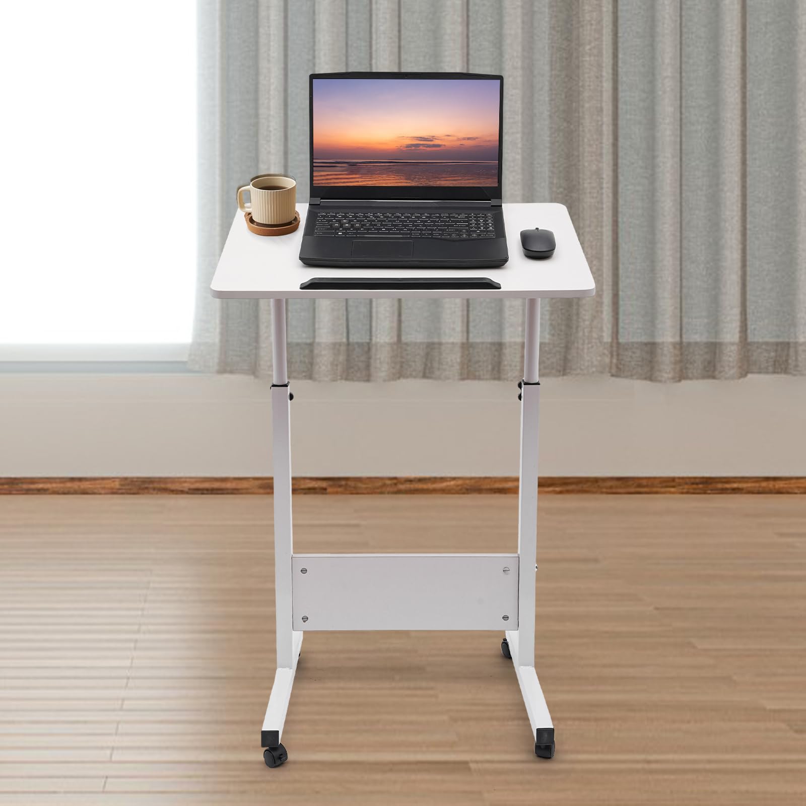 Rolling Computer Stand with Adjtable Height Computer Cart Portable Laptop Desk Adjtable Height Standing Desk Mobile Podium White — view 4