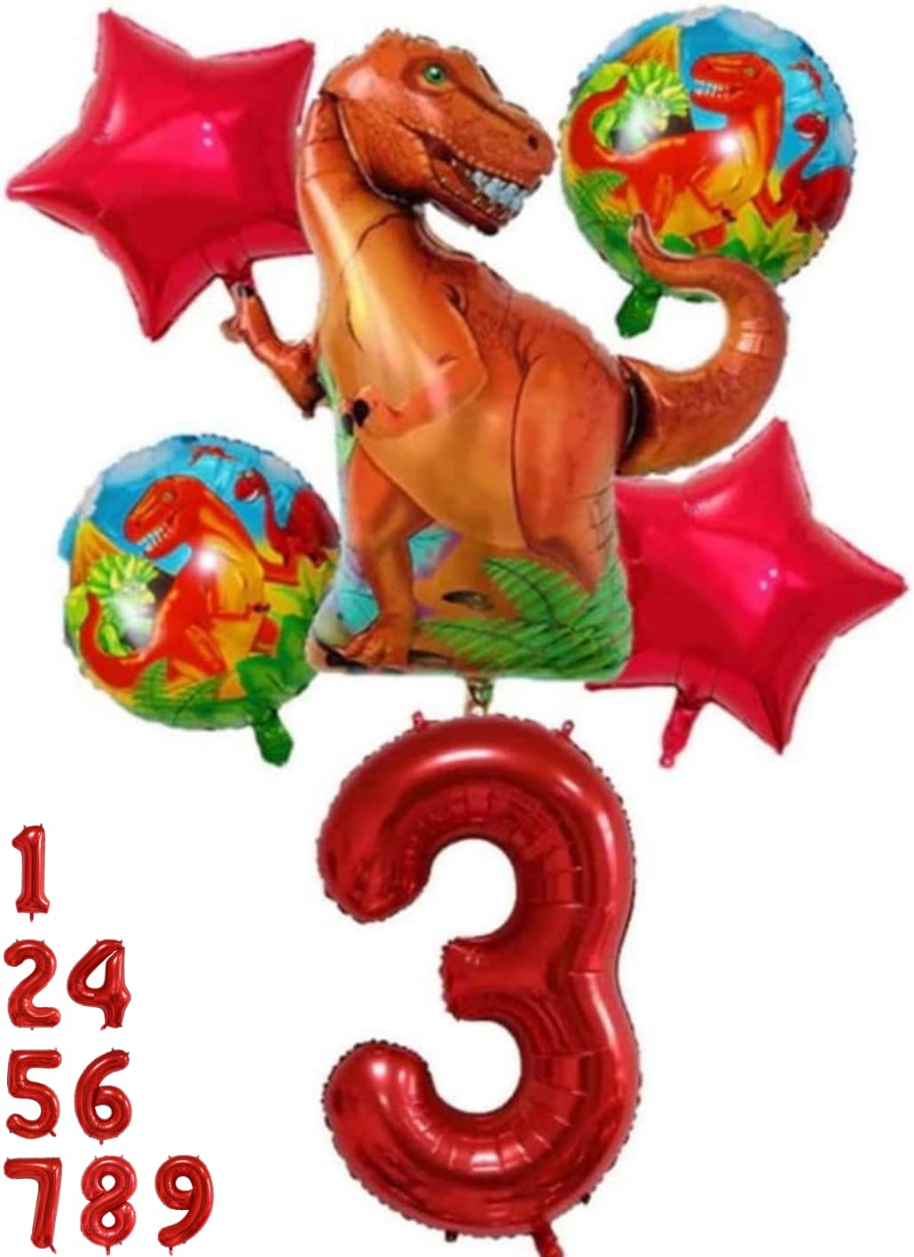 Photo 1 of DIWULI Dinosaur Party Decorations Set - Number 3 Balloon Red, Dinosaur Balloons, Dinosaur Birthday Decorations, T-Rex Tyrannosaurus Rex Dinosaur Decorations 3rd Birthday Party, Foil Big Red Balloons 3: Three
