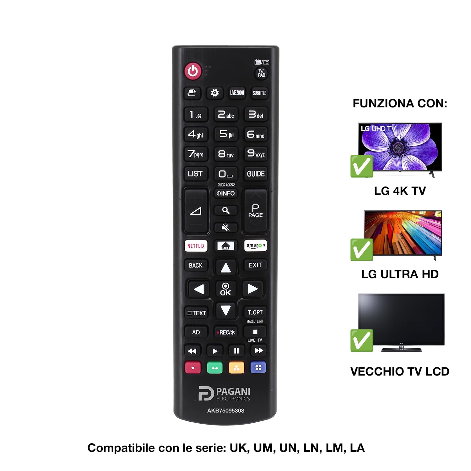 Universal Remote Control LG AKB75095308 Compatible with LG Smart TV, LED, LCD, OLED, UHD, 4K, HD, WebOS, No Configuration, Batteries Included, Italian Company, Tested in Italy - 4