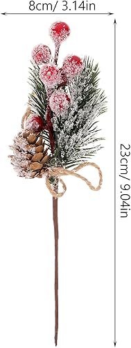 Miniatura 2 de 10 piezas de ramas artificiales de pino de bayas rojas de Navidad, púas de pino, tallos de acebo surtidos con arreglo de árbol de Navidad