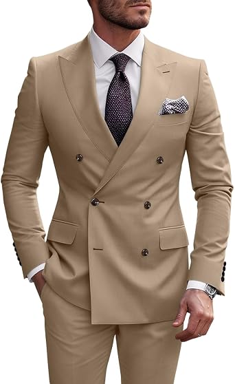 Mens Suit 2 Piece Double Breasted Tuxedo for Men Slim Fit Groom Suits Set