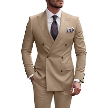 Mens Suit 2 Piece Double Breasted Tuxedo for Men Slim Fit Groom Blazer Pants Suits Set for Mens Wedding Party Prom
