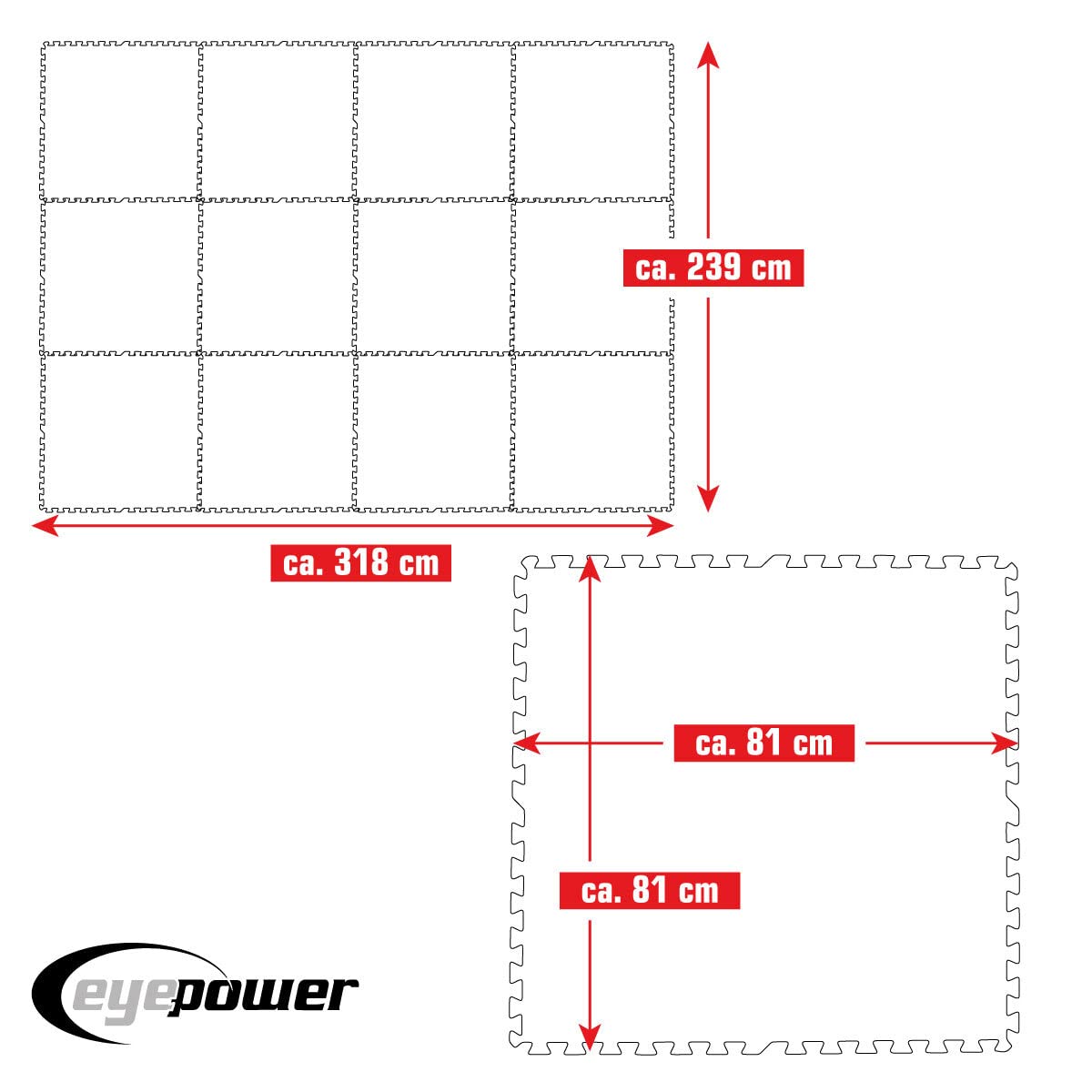 EYEPOWER Tapis de Piscine 7,6 m² - 12 Tapis de Sol EVA 81x81 - Jeu de Dalles Protection Extérieure