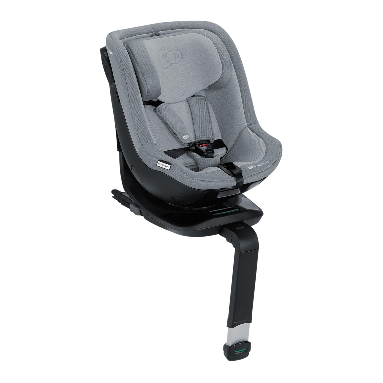 Kinderkraft I-GUARD i-size 40-105 cm Kindersitz mit Isofix base und Stützfuß, speziellen Sicherheitssystemen, Reboarder 360 grad drehbar, Reclining, Kopfstütze mit einer Hand einstellen, Grau