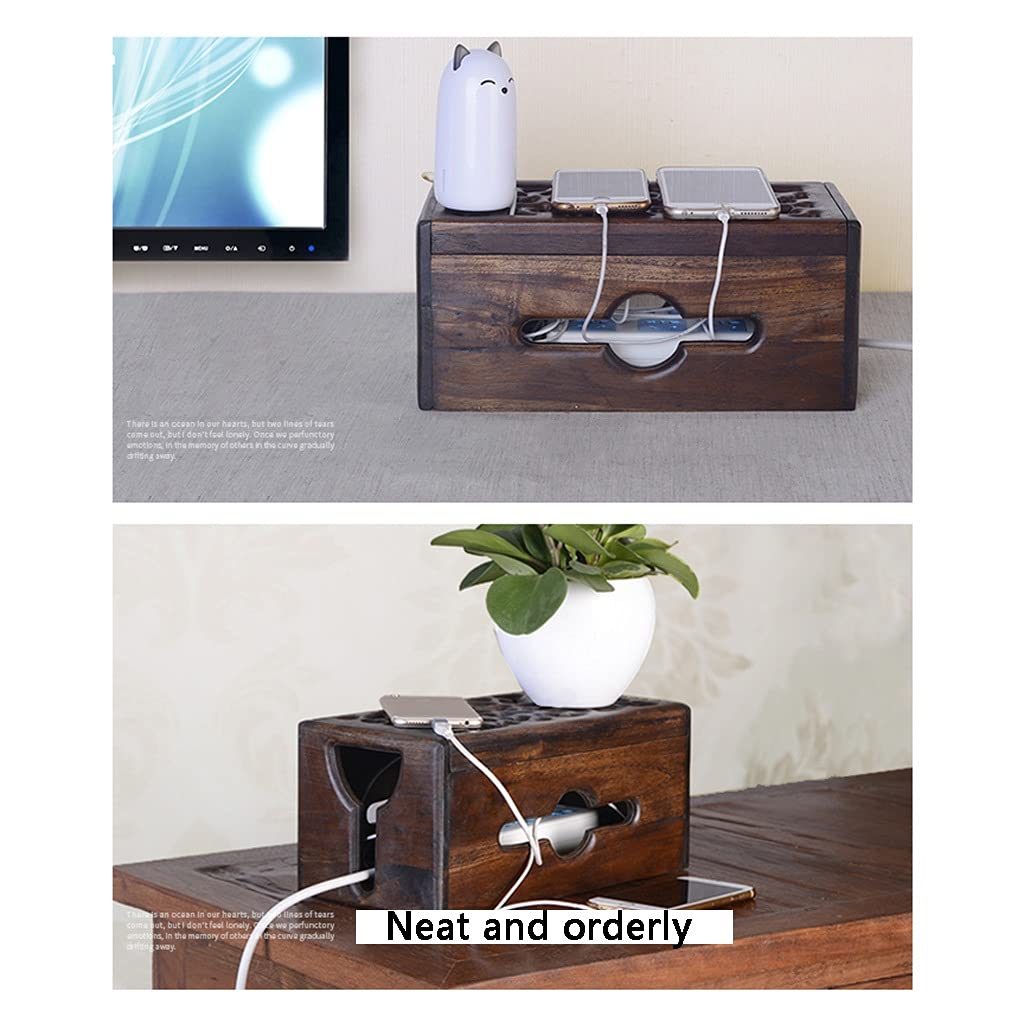 Kabelbox aus Holz Teakholz-Kabel-Organizer, Kabel-Management-Box, Braun, 29,5 x 15 x 13 cm