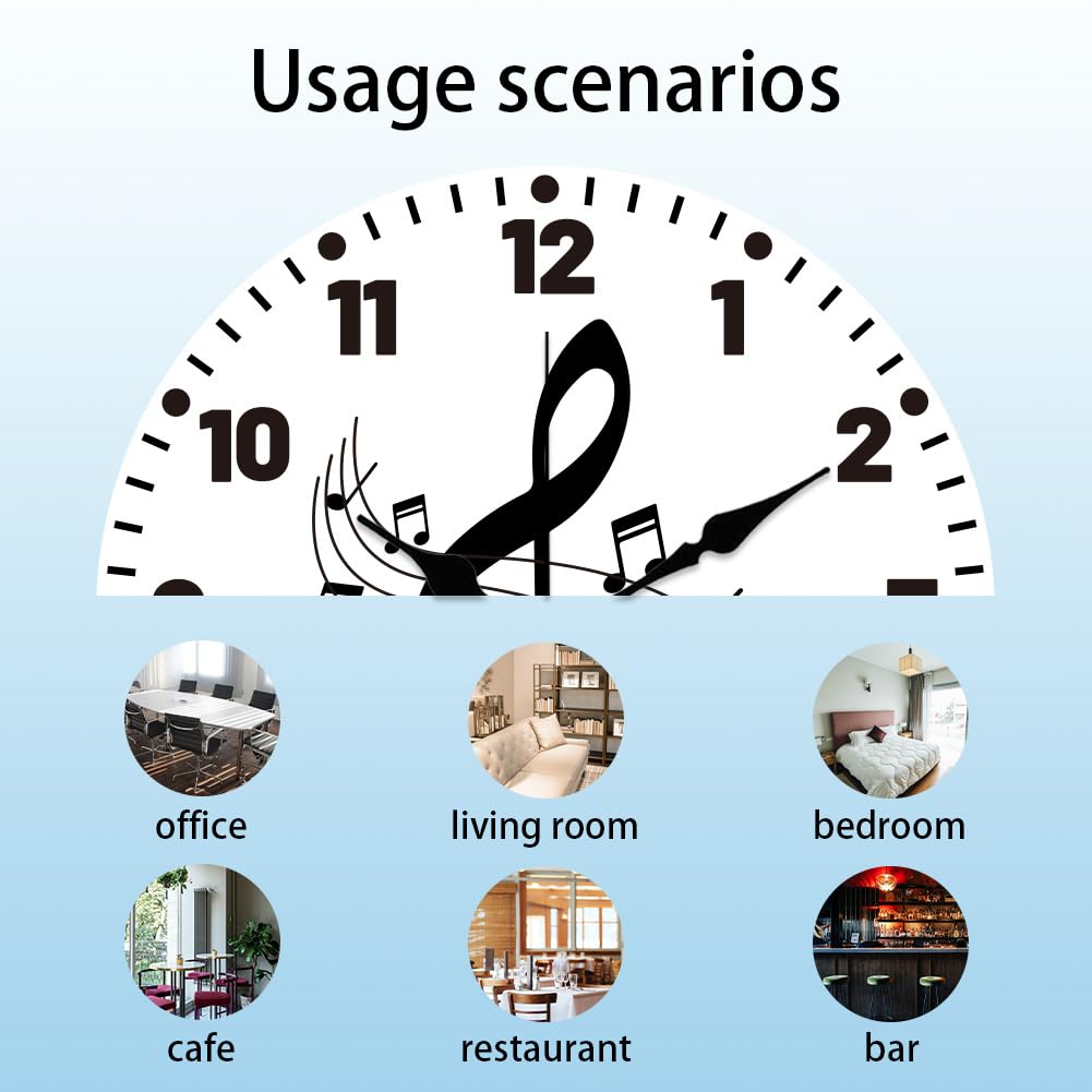 CHGCRAFT Reloj de Pared Redondo Decorativo de 12 Pulgada con Notas Musicales, Silencioso, Funciona con Pilas Y Sin Tictac., Nota Musical