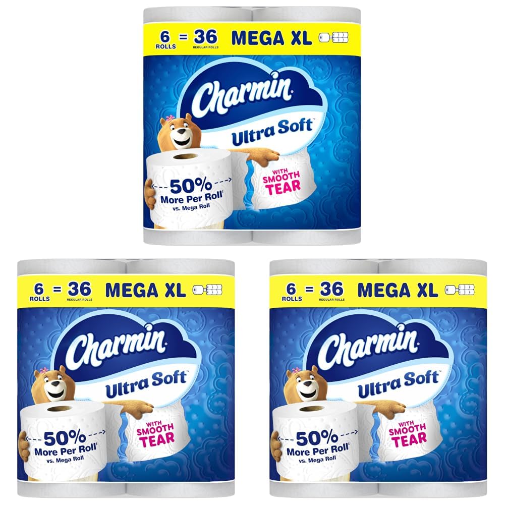 Charmin Ultra Soft Toilet Paper, 6 Mega XL Rolls : 36 Regular Rolls (Pack of 3)