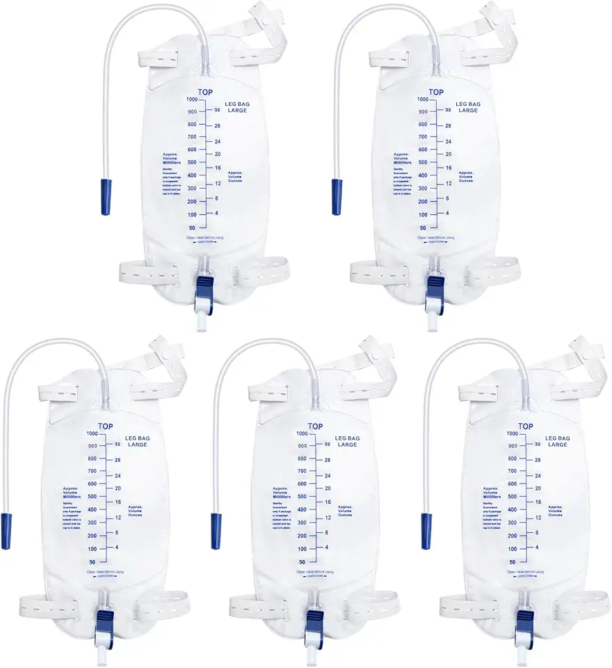 Catheter Bags for Men with 5PCS, Foley Catheter Leg Bags for Men 1000ML, Urine Bags for Easy Flip Drain Design