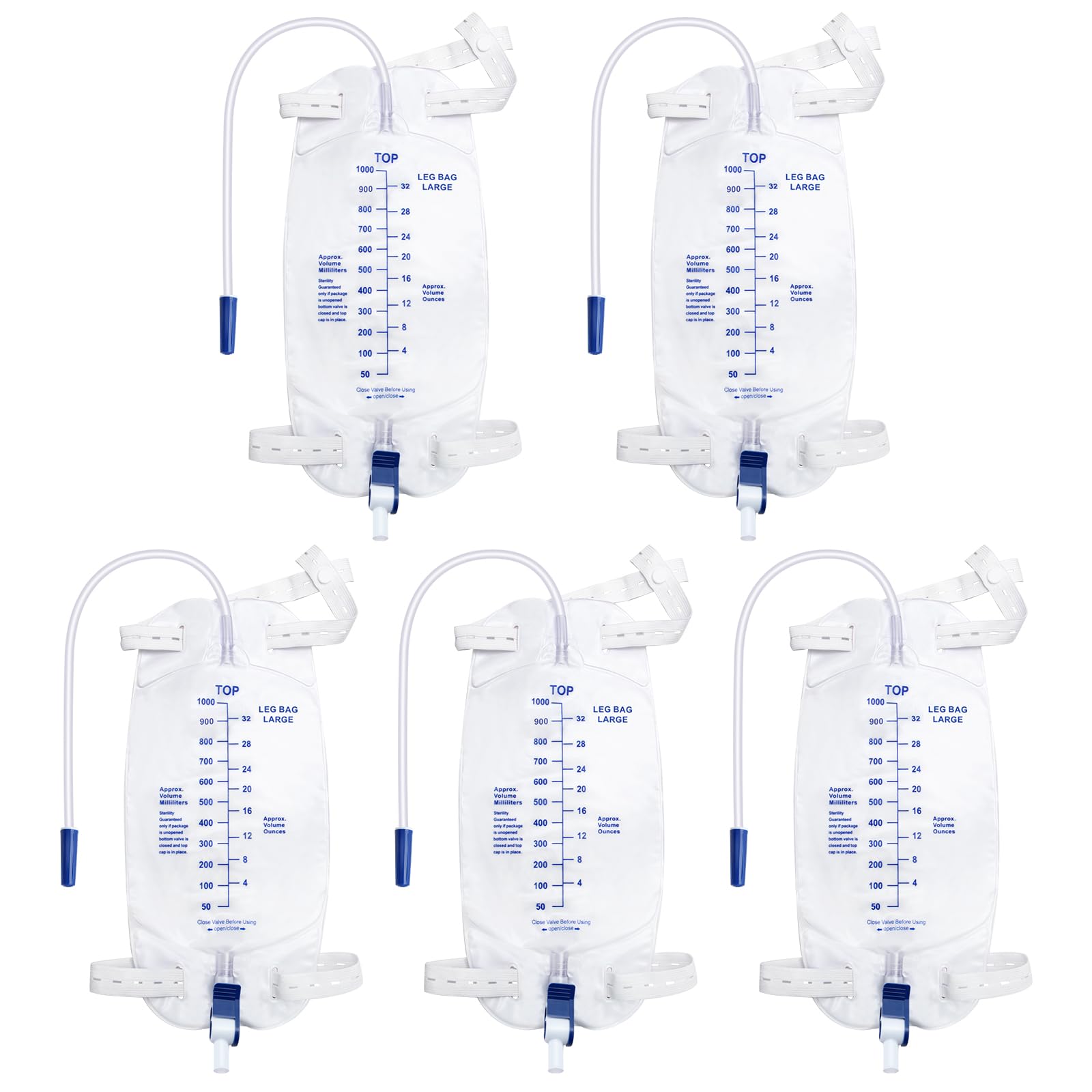 Catheter Bags for Men with 5PCS, Foley Catheter Leg Bags for Men 1000ML, Urine Bags for Easy Flip Drain Design