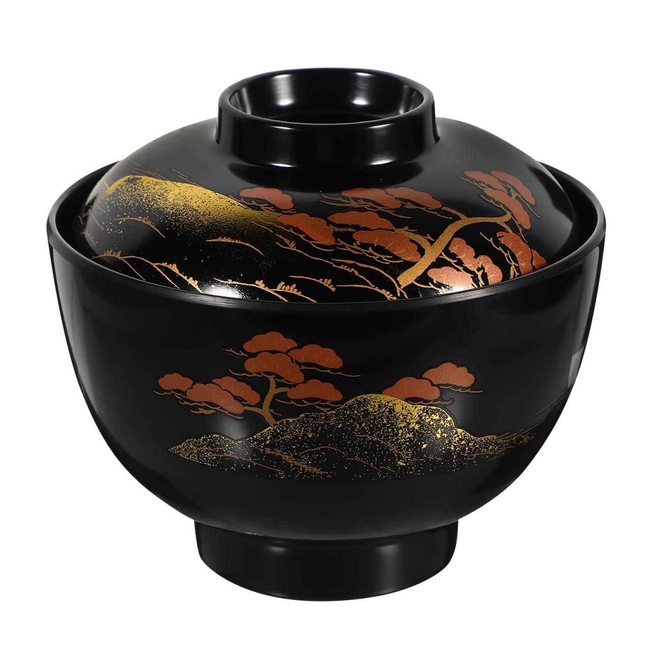 Kichvoe Miso Bol à soupe avec couvercle, bol à riz japonais en mélamine traditionnel, bol à soupe ramen en plastique laqué pour la cuisine, noir