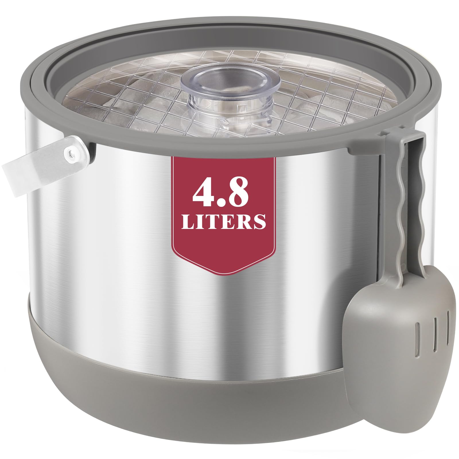 FiveHome 5QT/4.8L Insulated Ice Bucket for Parties, Large Capacity Double-Wall Beverage Bucket with Scoop & Lid for Champagne, Wine, Cocktail (Gray)